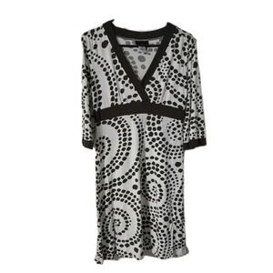 Athleta Shift Dress Geometric Dots, White & Brown, Medium